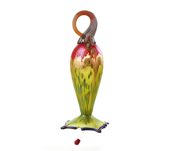 Blown Glass Hummingbird Feeder - Red Top Lime